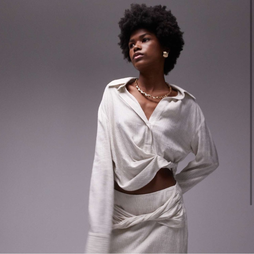 Topshop drape side top in textured natural stripe​​